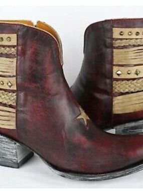 Old Gringo Burgundy and Tan Star Accent Ankle Boots